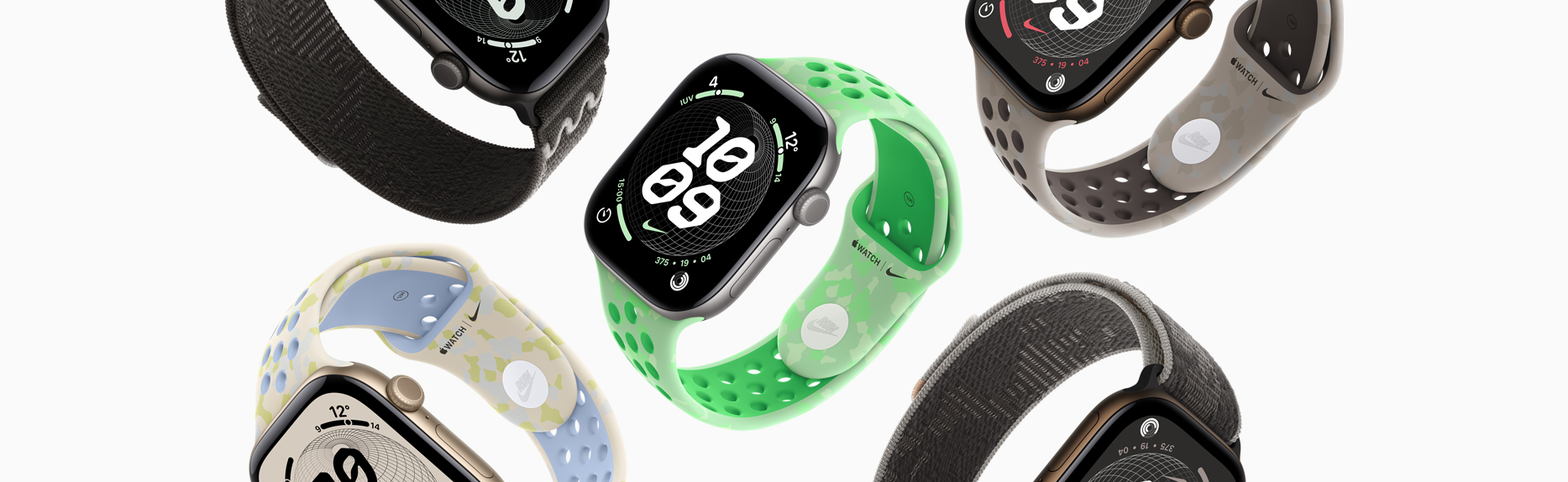 Relógios Apple Watch com pulseiras e mostradores Nike variados
