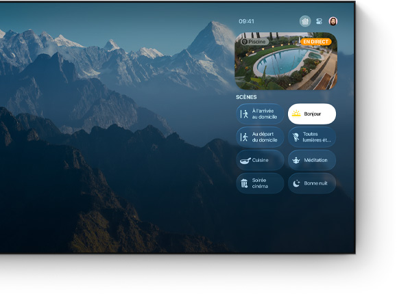 Interface du centre de contrôle d’Apple TV 4K sur un téléviseur à écran plat