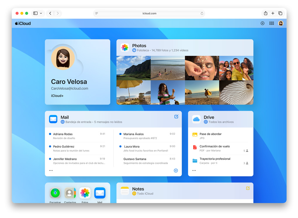 Pantalla de iCloud.com