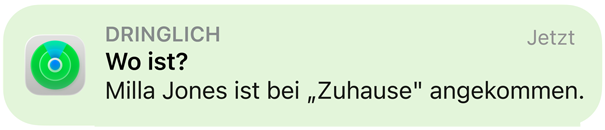 „Wo ist?“ App, Karte, eine Mitteilung wird eingeblendet, um zu bestätigen, dass das Kind in der Schule angekommen ist