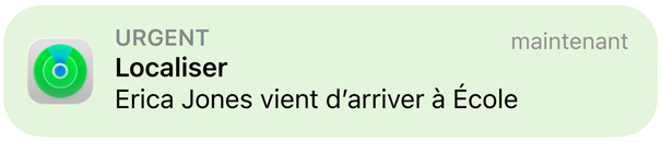 App Localiser, carte et notification confirmant l’arrivée de l’enfant à l’école