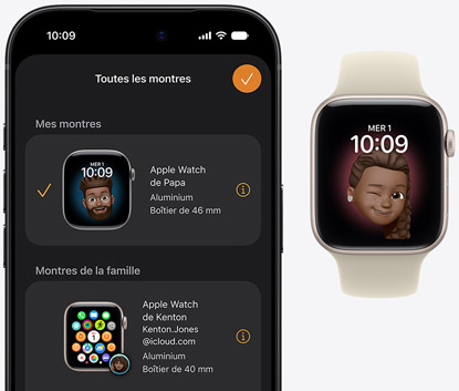 iPhone 18 Pro, app Watch, Apple Watch SE 3 jumelée, boîtier en aluminium, lumière stellaire, cadran Memoji, Bracelet Sport, sable (beige pâle)