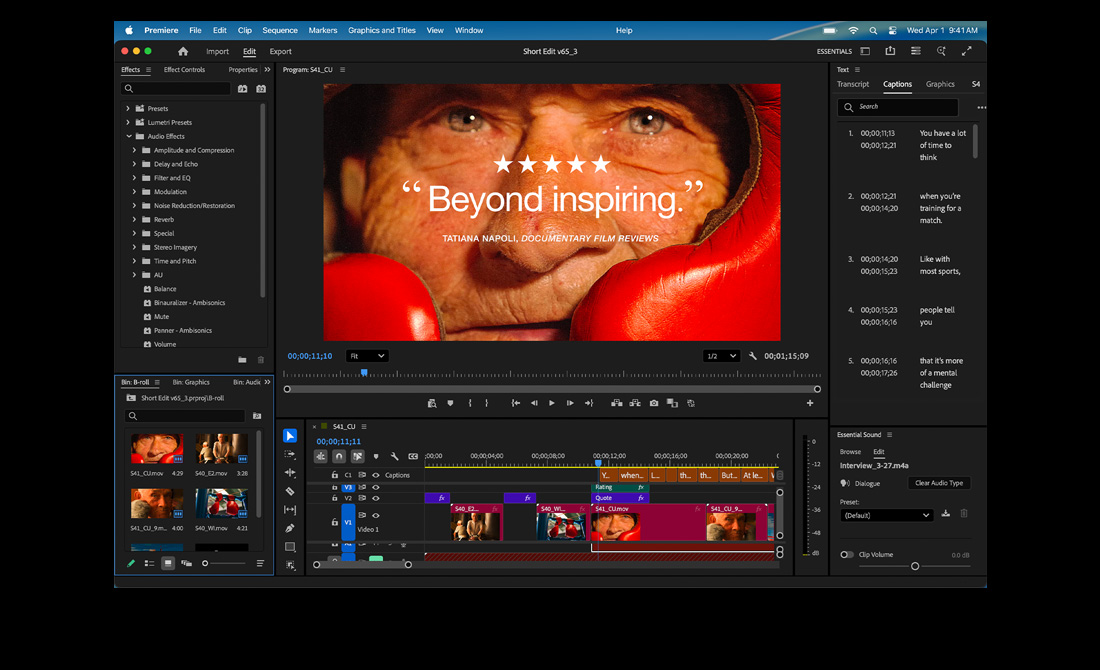 Az Eternal Play című film vágás közben az Adobe Premiere-ben, egy MacBook Pro kijelzőjén