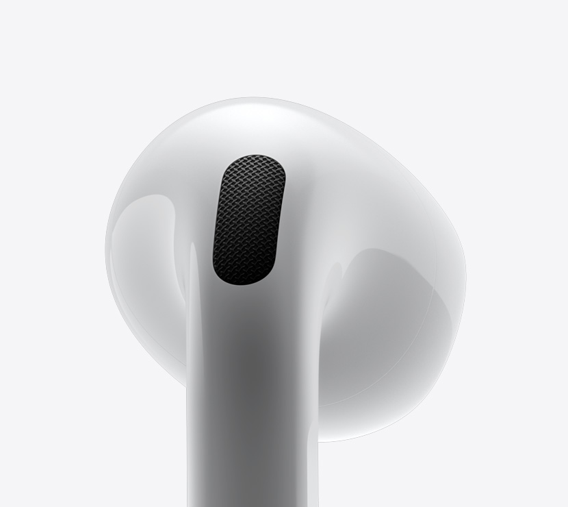 AirPods 4 kõrvaklappide külgvaate lähivõte.