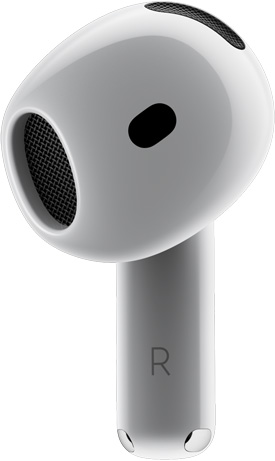 AirPods 4 kõrvaklapid, mis näitavad kõrvaklapi eestvaadet ja selle suurepärast istuvust.