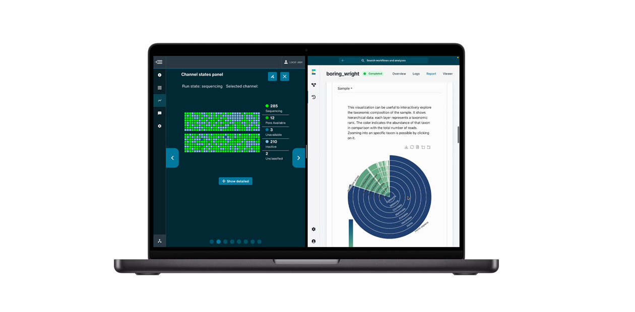 Un MacBook con Oxford Nanopore, una app de secuenciación de ADN.