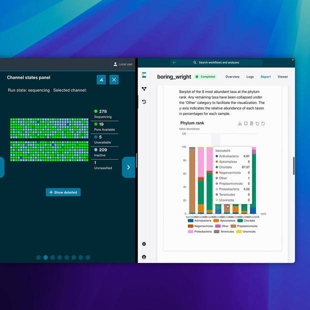 Software que muestra la app Oxford Nanopore.