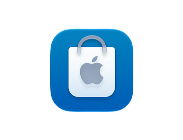 Icona dell’app Apple Store, colore blu, con il logo Apple bianco su una shopping bag