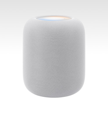 HomePod di seconda generazione, bianco, con display illuminato sulla parte superiore