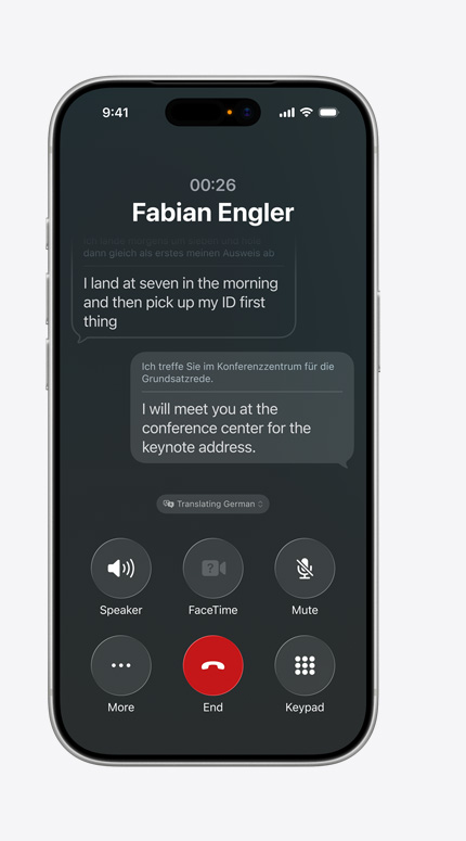 „iPhone“ ekrane rodoma tiesioginio vertimo funkcija, kuria verčiama iš vokiečių į anglų kalbą