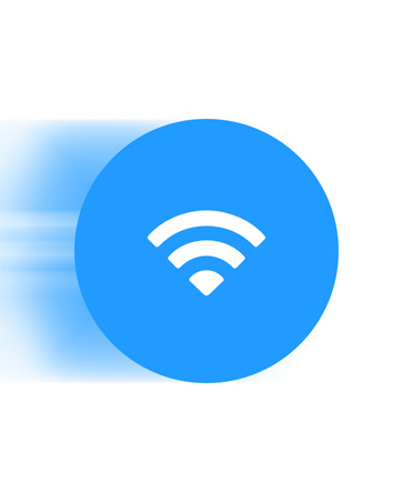 Icône Wi‑Fi bleue avec une traînée bleue derrière symbolisant une connexion plus rapide